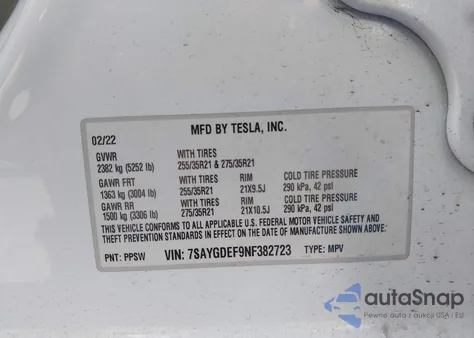 2022 Tesla Model Y Performance Dual Motor All-Wheel Drive from USA, damaged, VIN 7SAYGDEF9NF382723